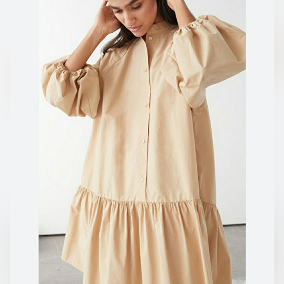 & Other Stories Dresses & Skirts - & Other Stories Stockholm Atelier Tiered Button-Up Puff Sleeve Mini Dress L